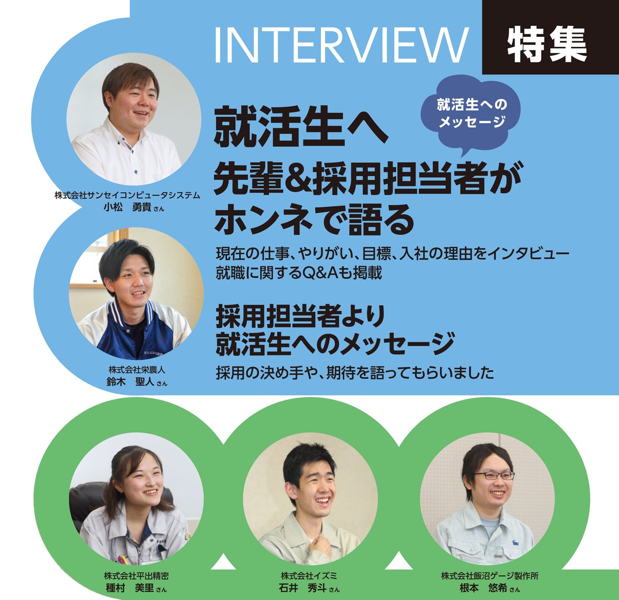 就活生へ先輩＆採用担当者がホンネで語る就活生へのメッセージ。現在の仕事、やりがい、目標、入社の理由をインタビュー。就職に関するQ&Aも掲載。採用担当者より就活生へのメッセージ。採用の決め手や、期待を語ってもらいました